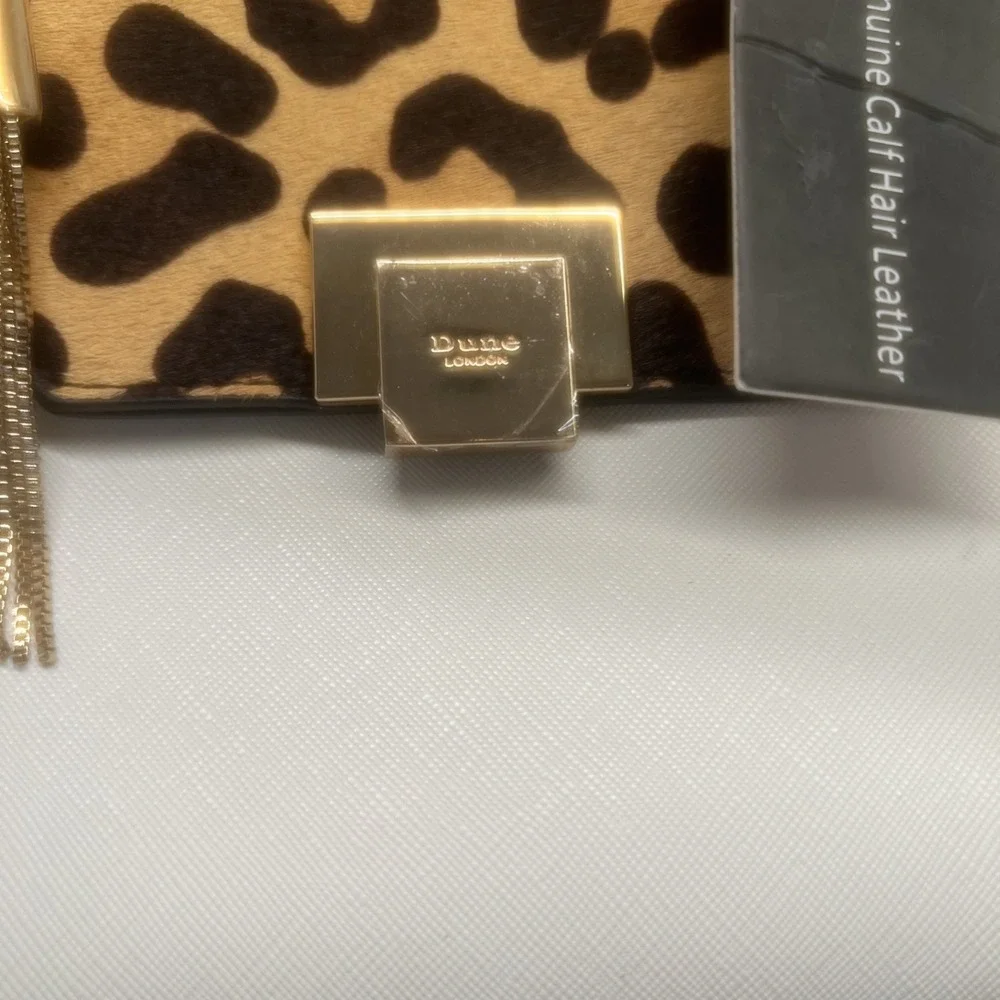 NEW-DUNE-White Leopard Women's Dune Genuine Calf Hair Leather Purse Handbag